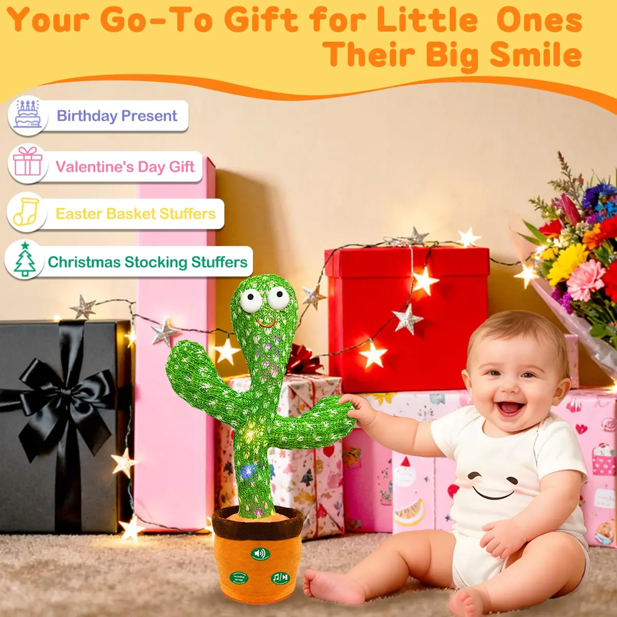 Hunfur Rechargeable Dancing Talking Cactus Baby Toy | Repeat What You Say with LED Lights (18 months+) - view 5