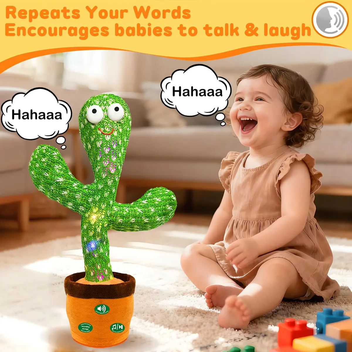 Hunfur Rechargeable Dancing Talking Cactus Baby Toy | Repeat What You Say with LED Lights (18 months+) - view 2