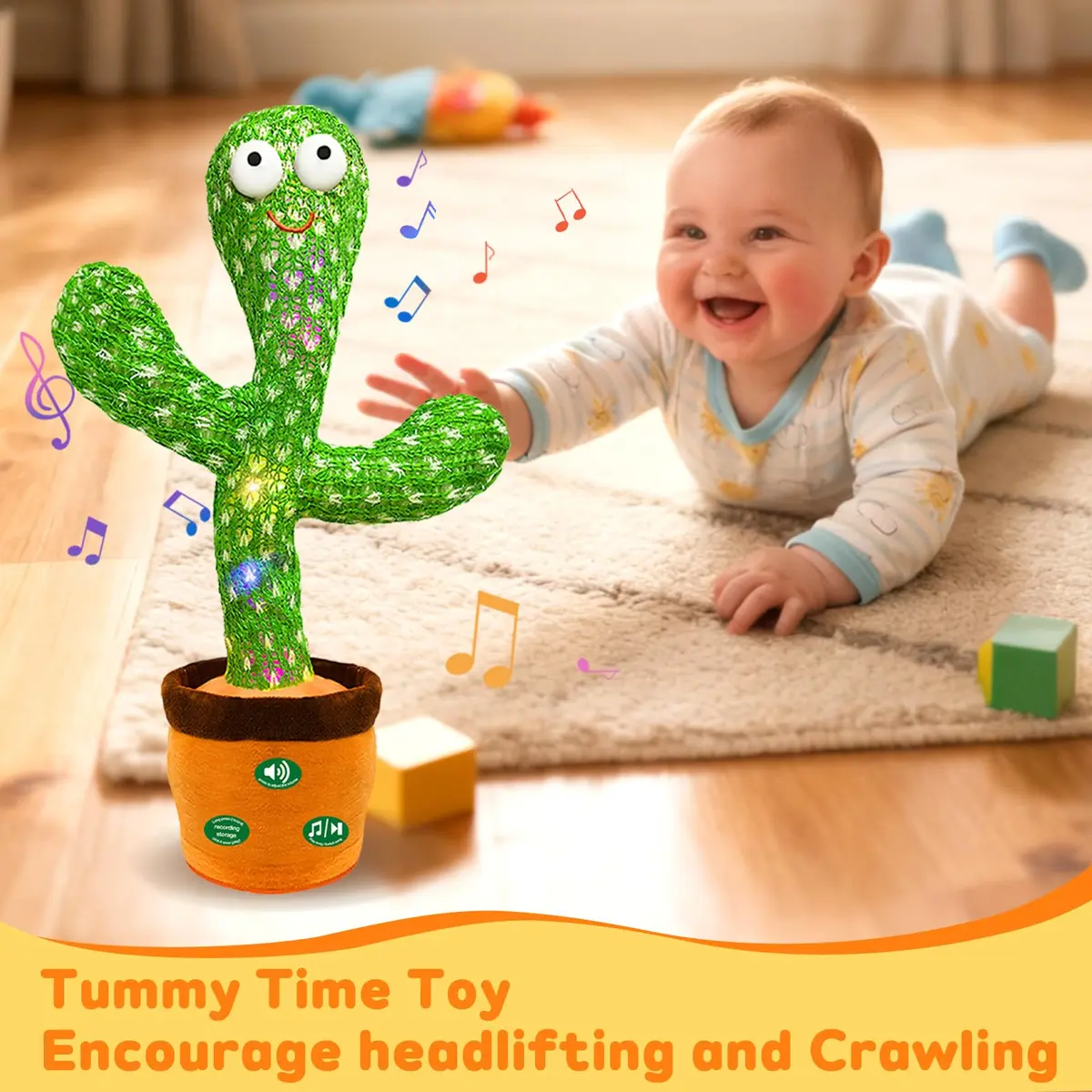 Hunfur Rechargeable Dancing Talking Cactus Baby Toy | Repeat What You Say with LED Lights (18 months+) - view 3