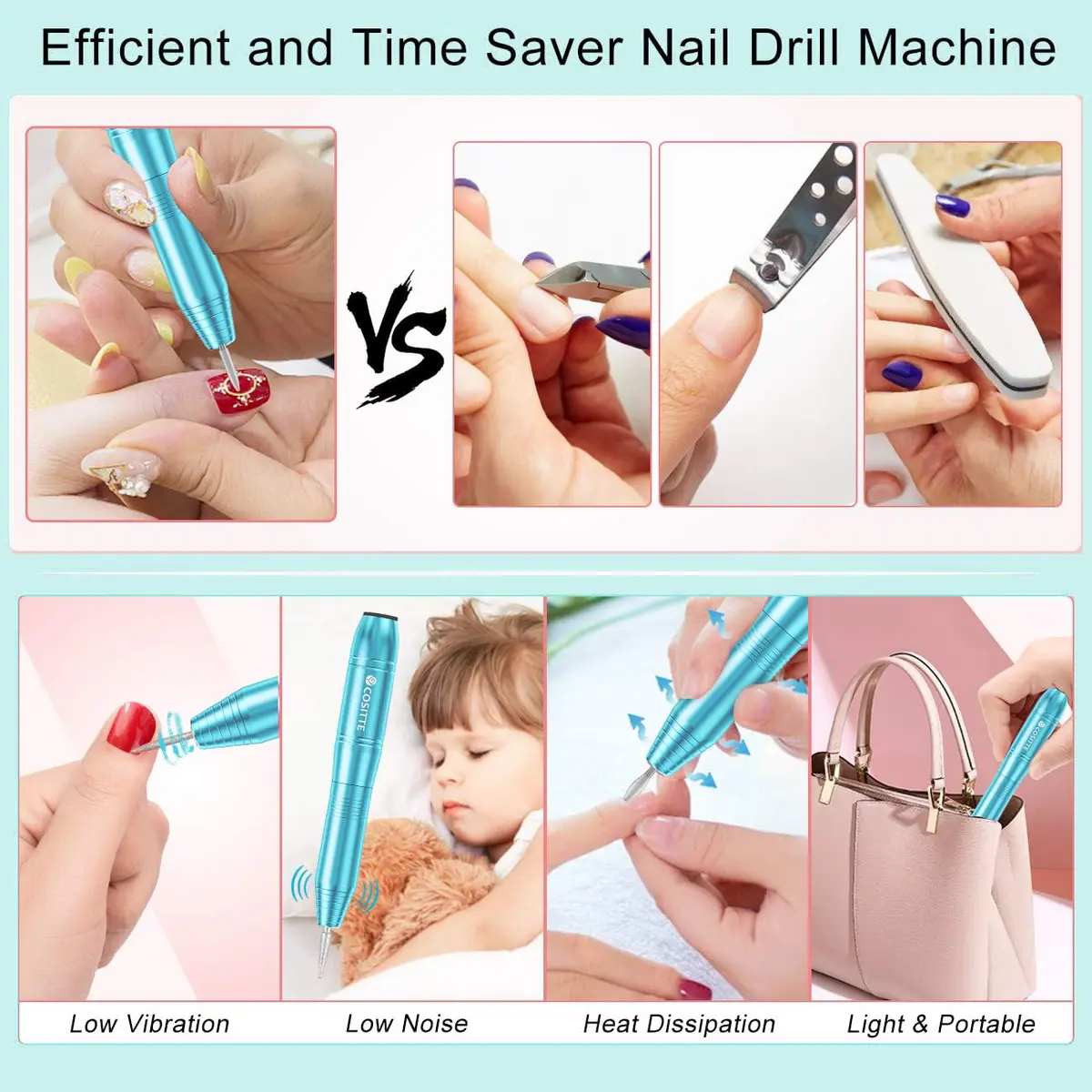 COSITTE USB Nail Drill Machine for Acrylic Nail Kit | Portable, Adjustable Speed & Low Noise - view 6