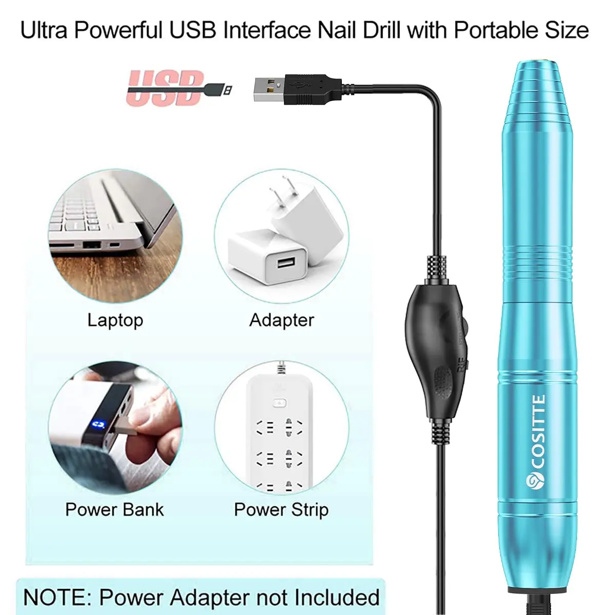 COSITTE USB Nail Drill Machine for Acrylic Nail Kit | Portable, Adjustable Speed & Low Noise - view 2