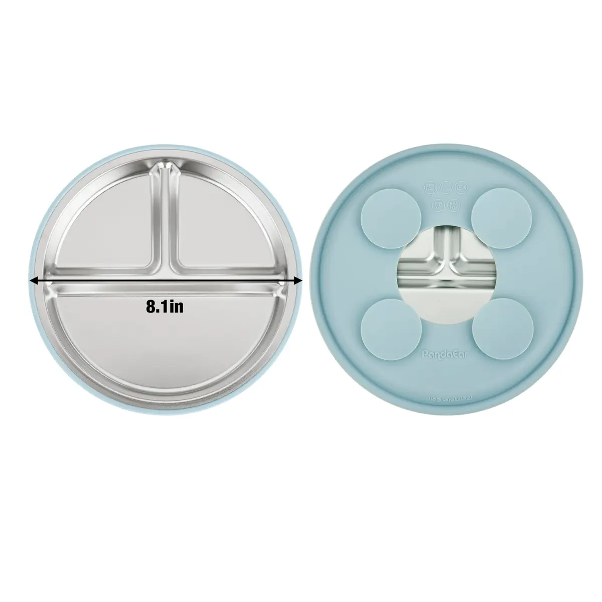 PandaEar Baby Suction Plates 3 Pack | Stainless Steel Divided Toddler Plate for Baby Led Weaning, Non-Slip, Dishwasher Safe (Blue/Green/Brown) - view 6