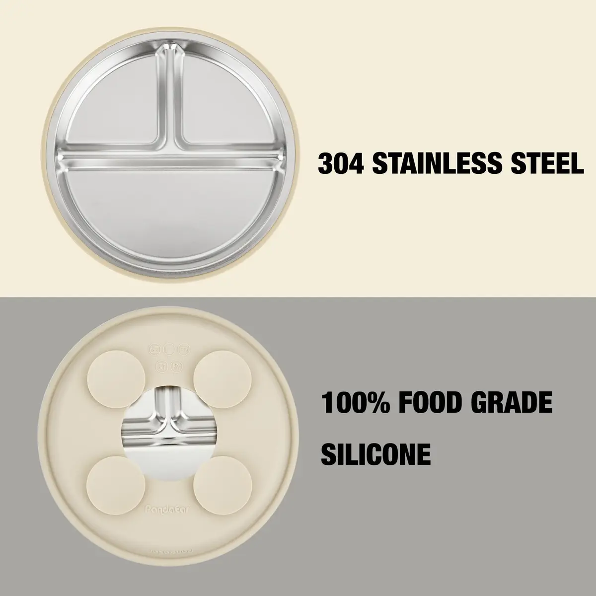 PandaEar Baby Suction Plates 3 Pack | Stainless Steel Divided Toddler Plate for Baby Led Weaning, Non-Slip, Dishwasher Safe (Blue/Green/Brown) - view 3