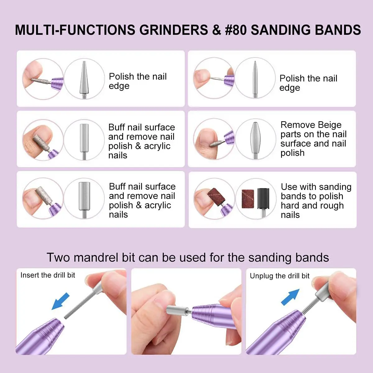 COSITTE USB Nail Drill Machine for Acrylic Nail Kit, Lilac 56 Piece Set | Portable Electric Nail File for Manicure & Pedicure - view 4