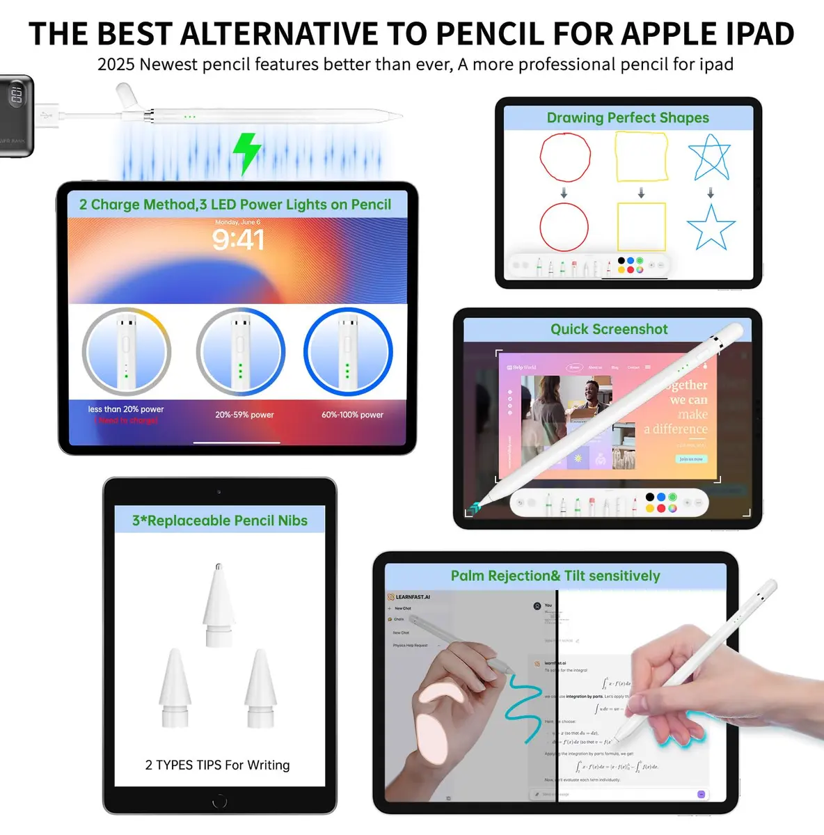 STYLUSLINK Apple Pencil Alternative for iPad 6-11th Gen, Mini 5-7, Air 3-5, Pro 13"/11" | Fast Charge, Precise, Magnetic - view 6