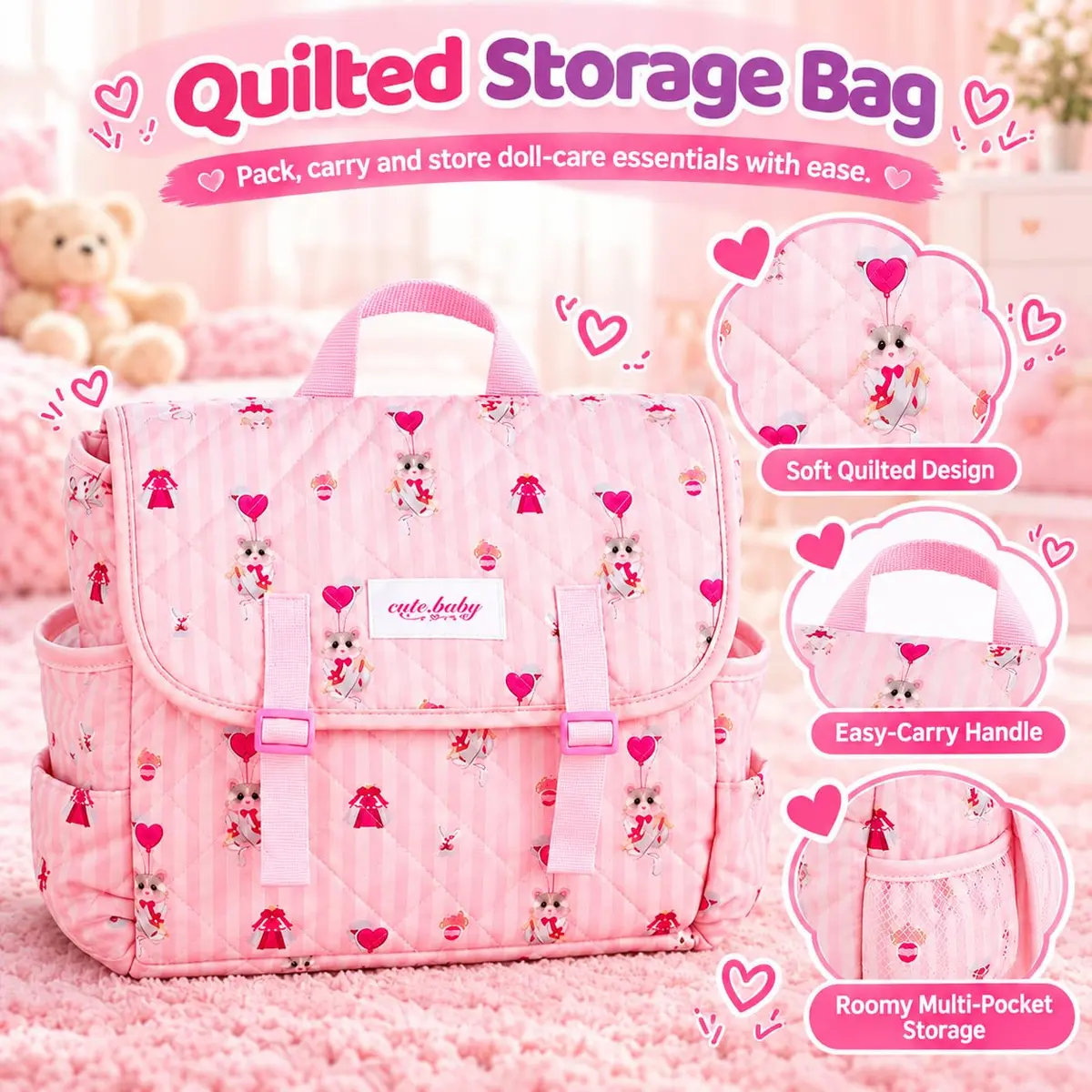 BABESIDE Baby Doll Accessories Set for 17-22 Inch Dolls | Diaper Bag, 8 Pieces, Pretend Play (70-120 chars) - view 4