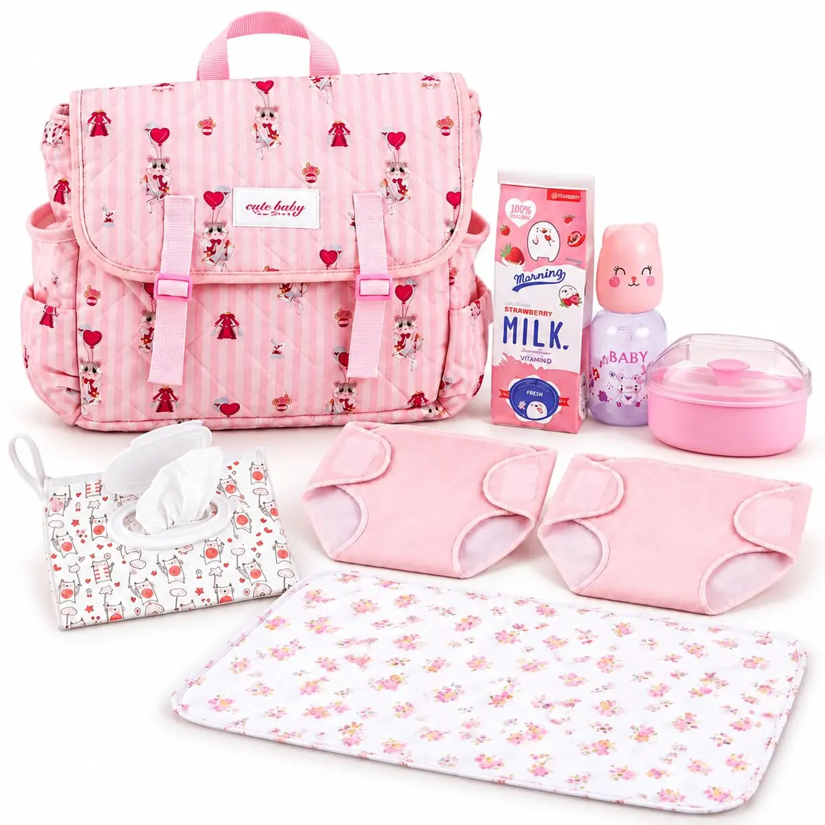 BABESIDE Baby Doll Accessories Set for 17-22 Inch Dolls | Diaper Bag, 8 Pieces, Pretend Play (70-120 chars) - main product image