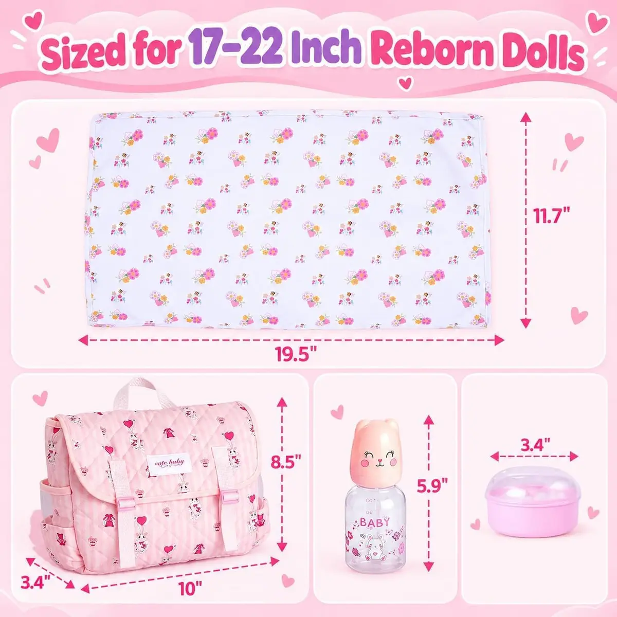 BABESIDE Baby Doll Accessories Set for 17-22 Inch Dolls | Diaper Bag, 8 Pieces, Pretend Play (70-120 chars) - view 7