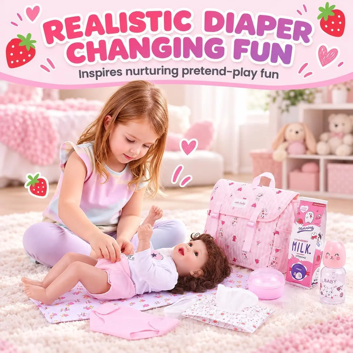 BABESIDE Baby Doll Accessories Set for 17-22 Inch Dolls | Diaper Bag, 8 Pieces, Pretend Play (70-120 chars) - view 8