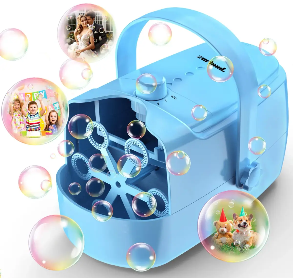 Zerhunt Automatic Bubble Machine Blower with Dual Power Supply | 18000+ Bubbles/Min, Portable for Parties & Outdoors - main product image