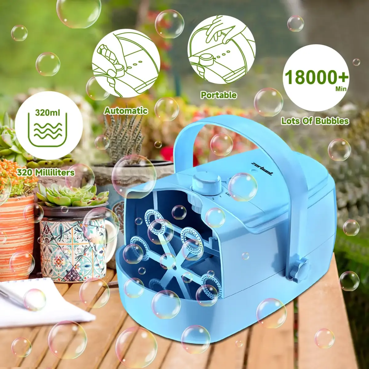 Zerhunt Automatic Bubble Machine Blower with Dual Power Supply | 18000+ Bubbles/Min, Portable for Parties & Outdoors - view 2