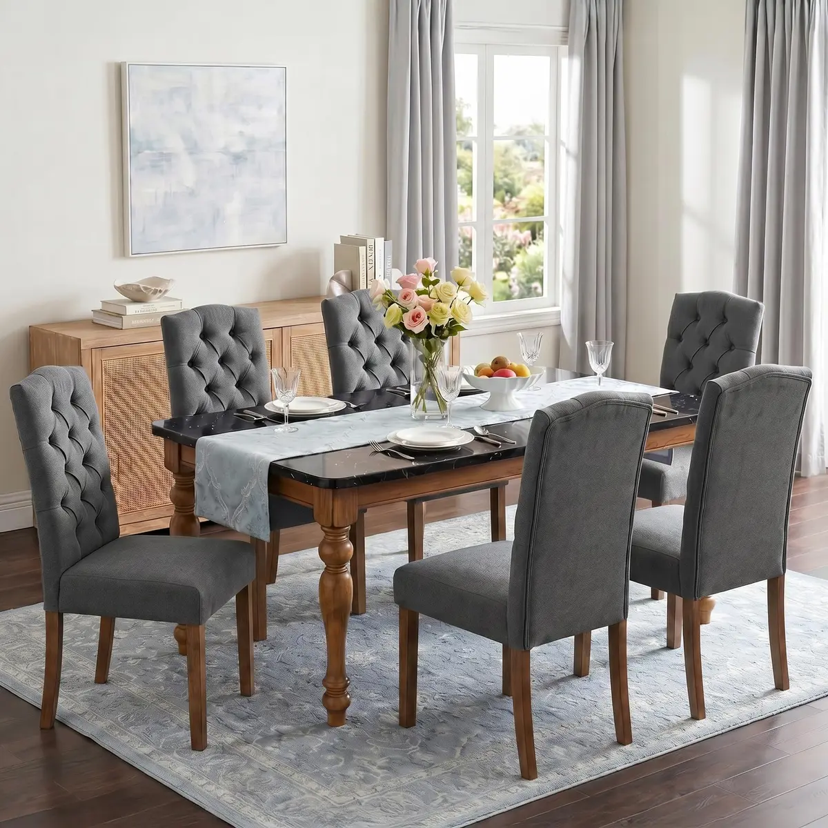 SNUGWAY Tufted Dining Chair Fabric Button Upholstered Modern Kitchen Diner Set of 2 | Elegant & Comfortable - view 4