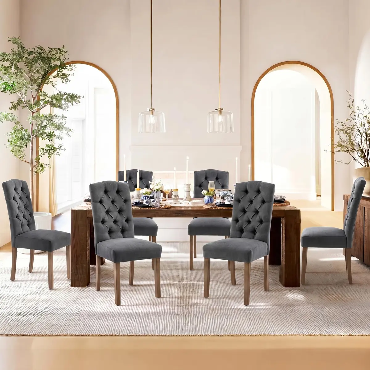 SNUGWAY Tufted Dining Chair Fabric Button Upholstered Modern Kitchen Diner Set of 2 | Elegant & Comfortable - view 5