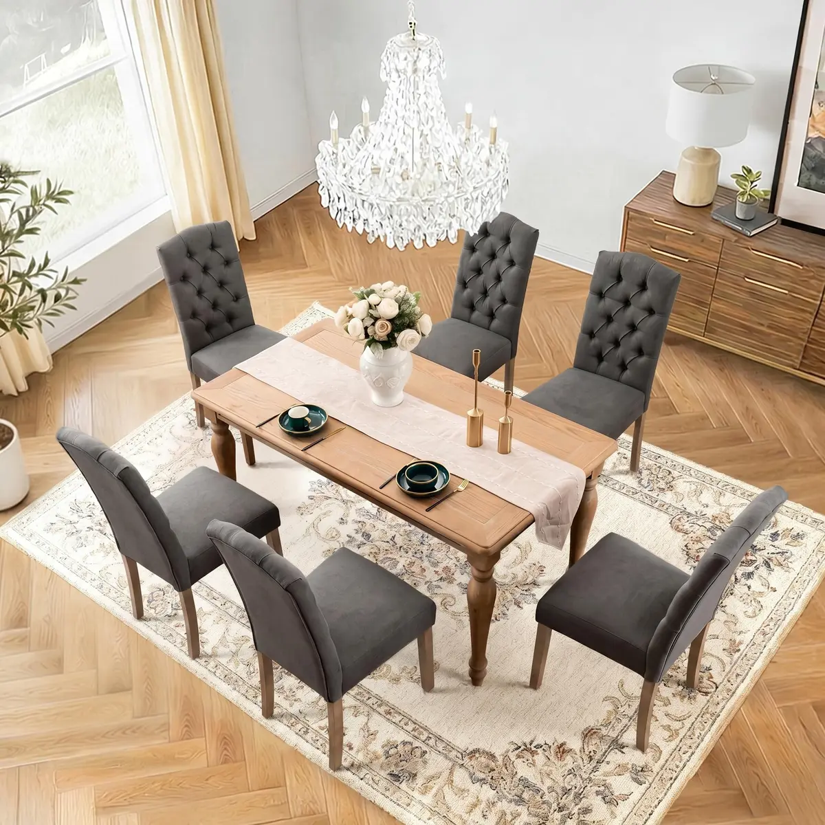 SNUGWAY Tufted Dining Chair Fabric Button Upholstered Modern Kitchen Diner Set of 2 | Elegant & Comfortable - view 6