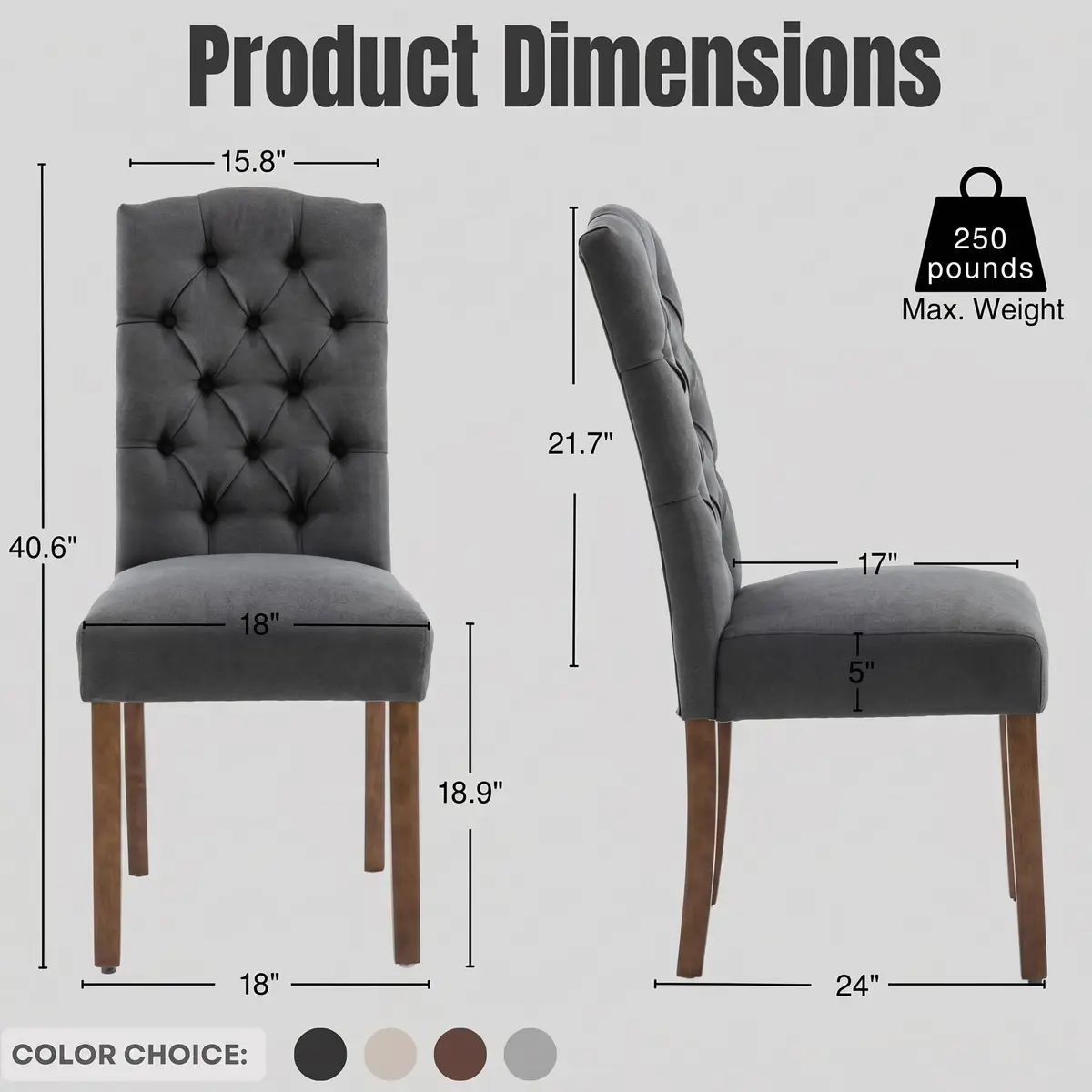 SNUGWAY Tufted Dining Chair Fabric Button Upholstered Modern Kitchen Diner Set of 2 | Elegant & Comfortable - view 7
