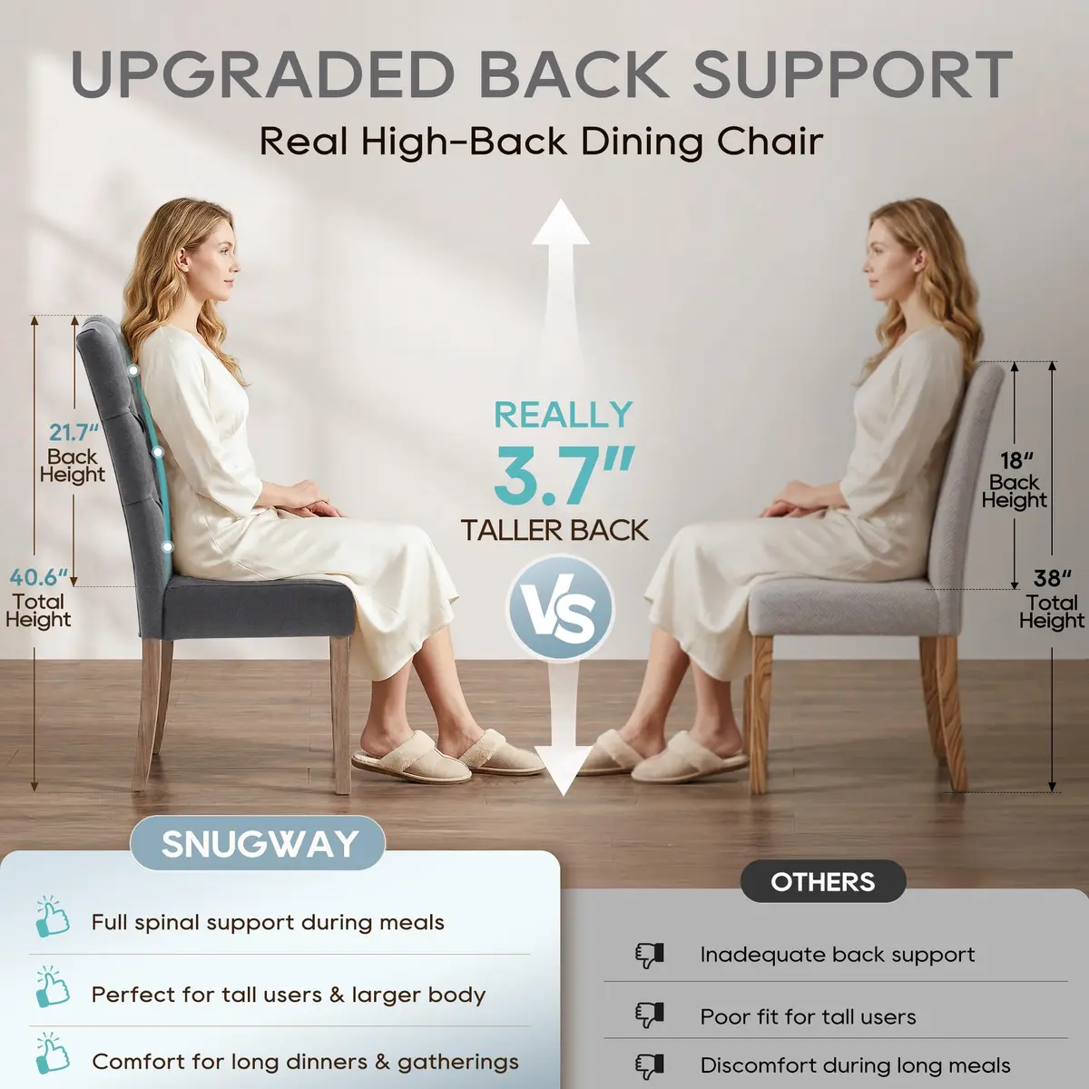 SNUGWAY Tufted Dining Chair Fabric Button Upholstered Modern Kitchen Diner Set of 2 | Elegant & Comfortable - view 8