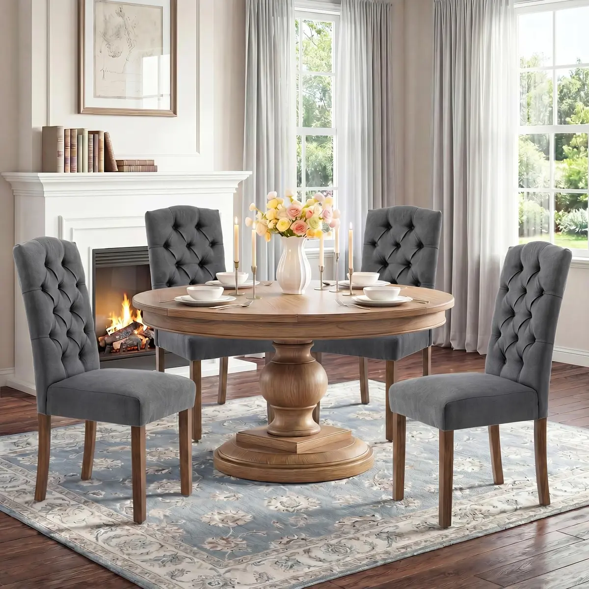 SNUGWAY Tufted Dining Chair Fabric Button Upholstered Modern Kitchen Diner Set of 2 | Elegant & Comfortable - view 3