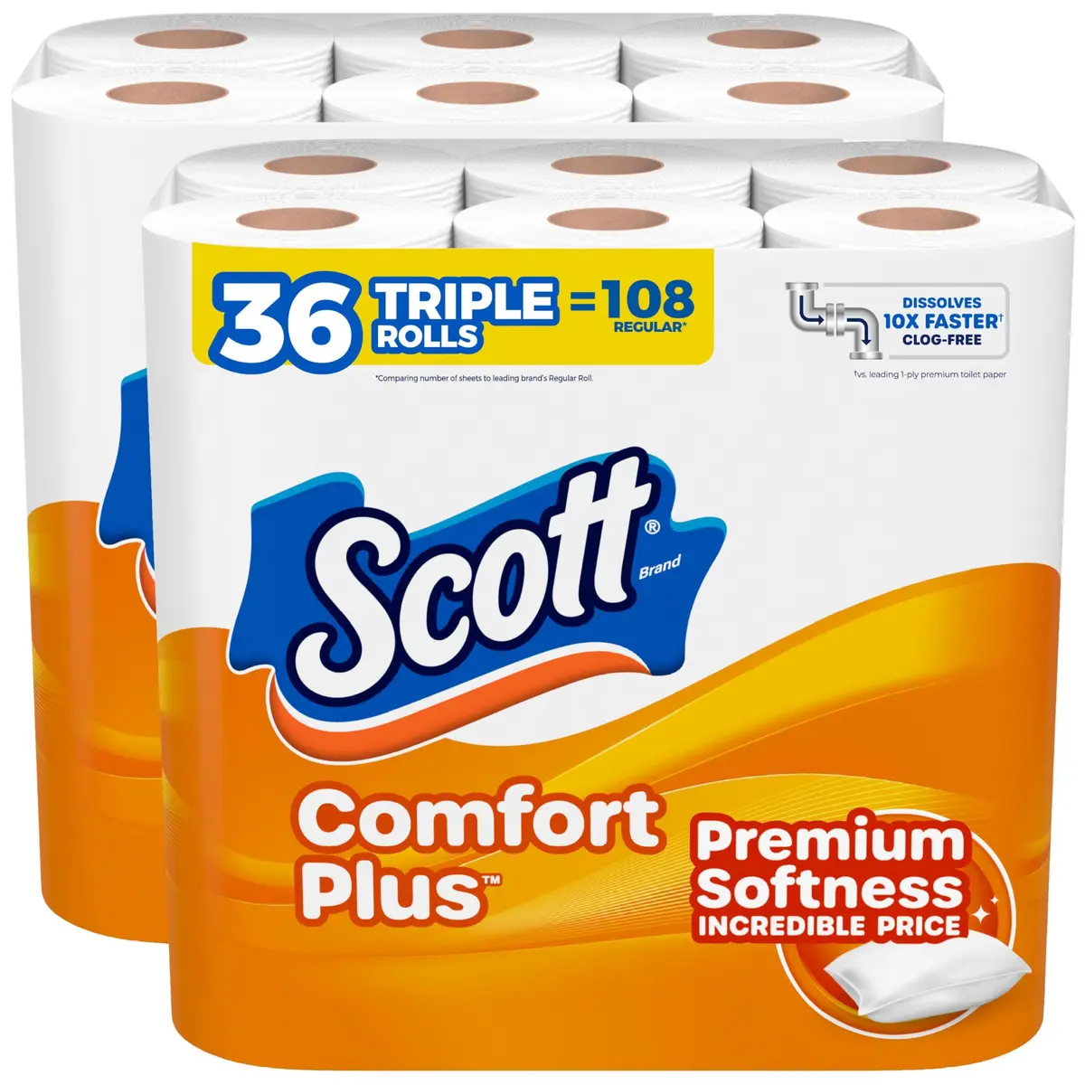 Scott ComfortPlus Toilet Paper | 36 Triple Rolls, 231 Sheets per Roll | Ultra Soft & Strong, Septic Safe - main product image