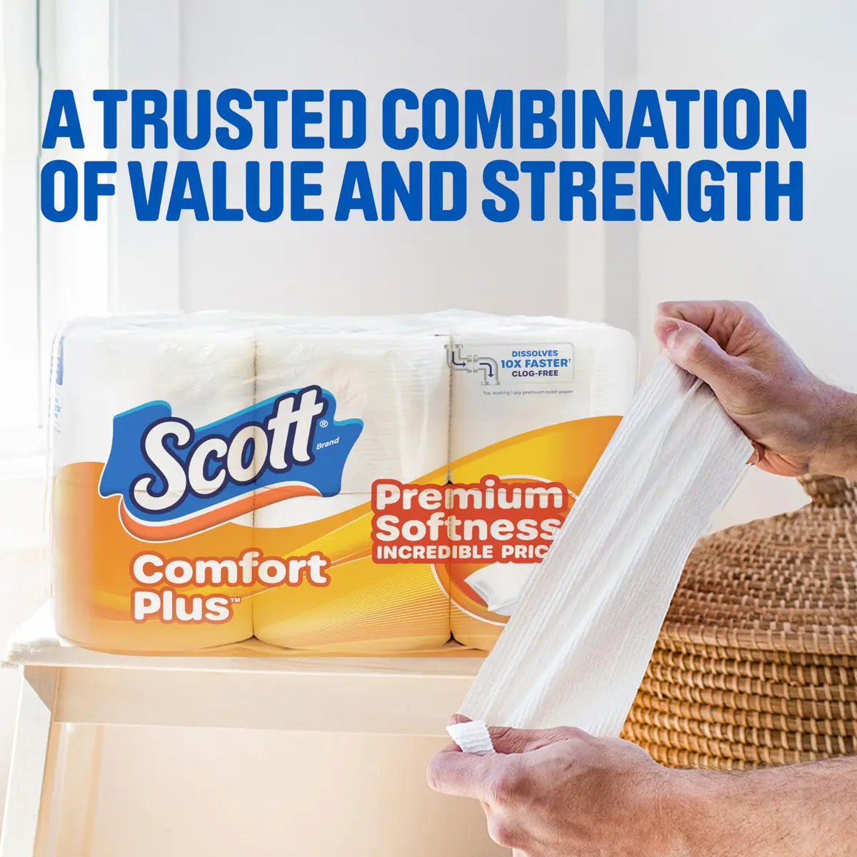 Scott ComfortPlus Toilet Paper | 36 Triple Rolls, 231 Sheets per Roll | Ultra Soft & Strong, Septic Safe - view 2