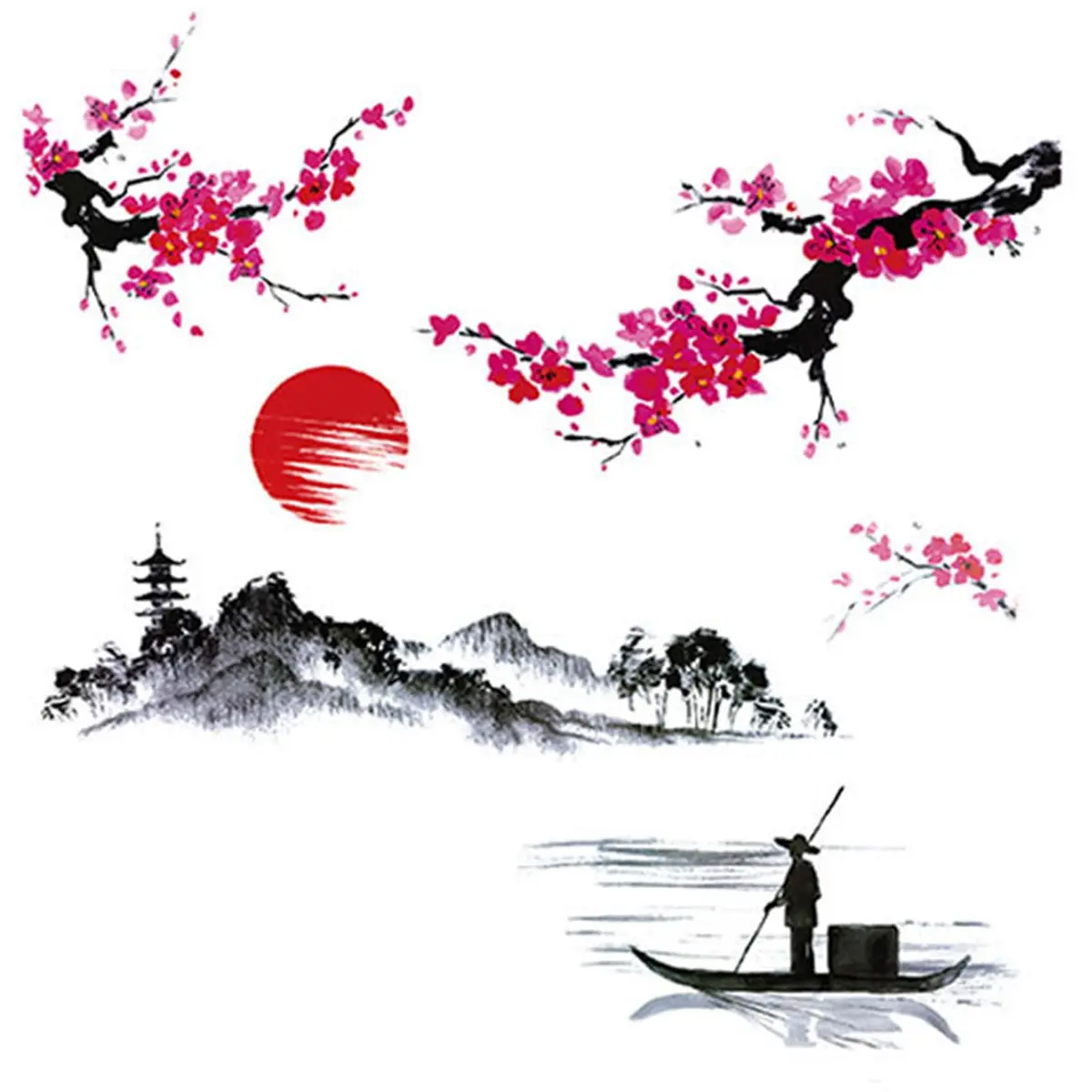 BWCXXZH Large Japanese Wall Decor Stickers 55inch x 37.4inch | Cherry Blossom Tree Art for Nursery & Living Room - main product image