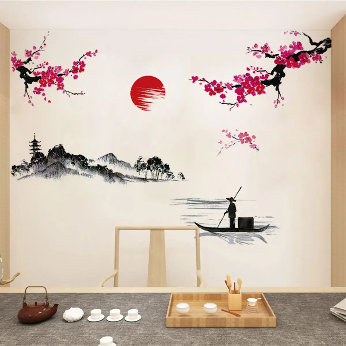 BWCXXZH Large Japanese Wall Decor Stickers 55inch x 37.4inch | Cherry Blossom Tree Art for Nursery & Living Room - view 5