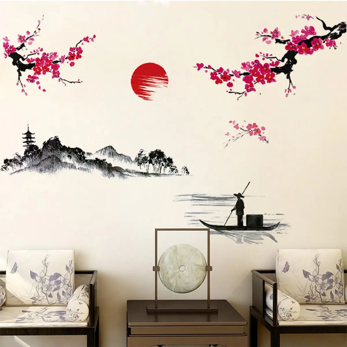 BWCXXZH Large Japanese Wall Decor Stickers 55inch x 37.4inch | Cherry Blossom Tree Art for Nursery & Living Room - view 6