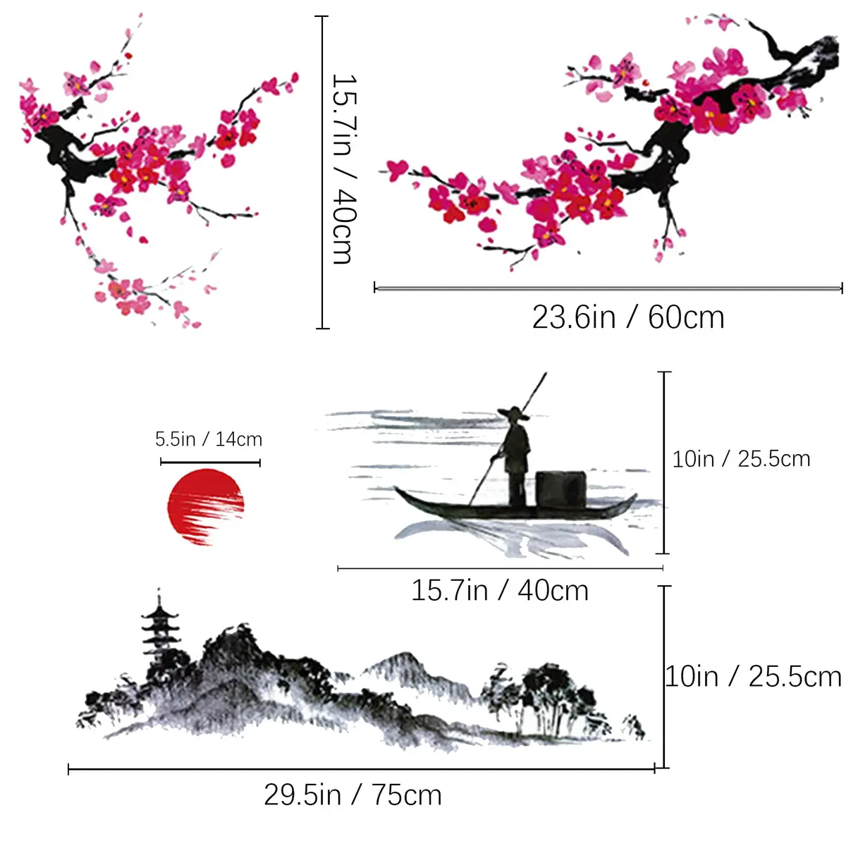 BWCXXZH Large Japanese Wall Decor Stickers 55inch x 37.4inch | Cherry Blossom Tree Art for Nursery & Living Room - view 2