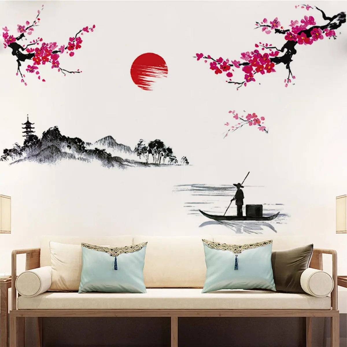 BWCXXZH Large Japanese Wall Decor Stickers 55inch x 37.4inch | Cherry Blossom Tree Art for Nursery & Living Room - view 3