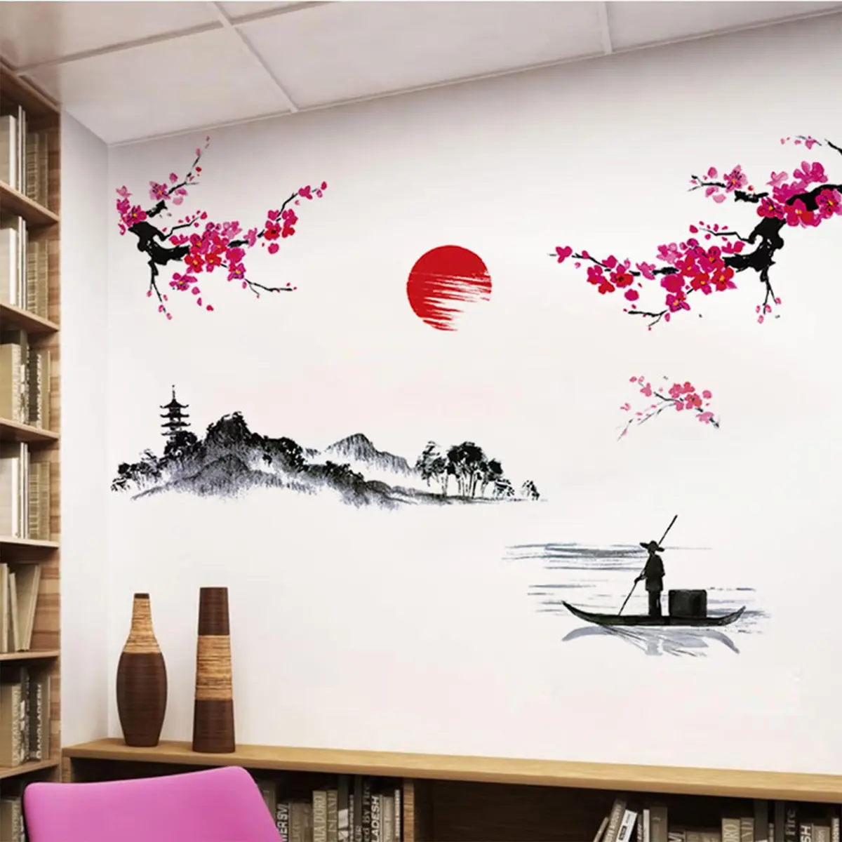 BWCXXZH Large Japanese Wall Decor Stickers 55inch x 37.4inch | Cherry Blossom Tree Art for Nursery & Living Room - view 4
