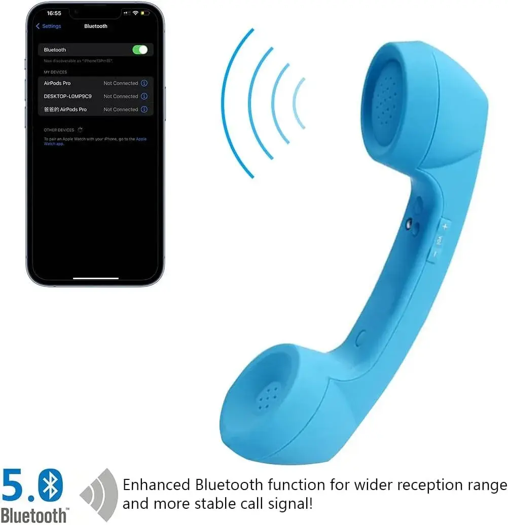 LIONSOUL Retro Phone Handset with Bluetooth & USB, Blue | 12-Hour Talk Time - view 2