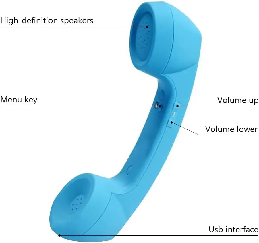 LIONSOUL Retro Phone Handset with Bluetooth & USB, Blue | 12-Hour Talk Time - view 3