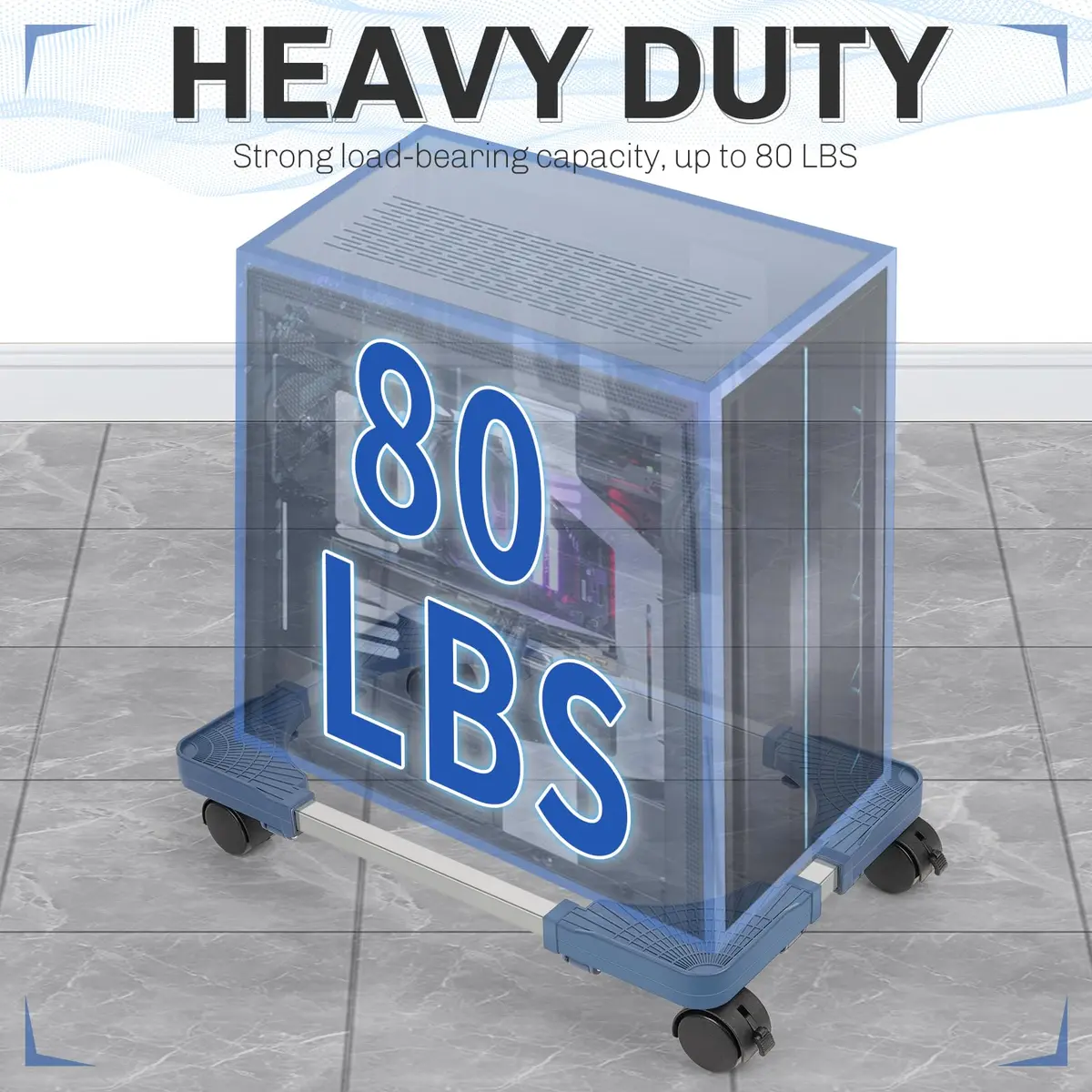 Liitrton Portable CPU Stand Adjustable PC Tower Stand Blue | Mobile Floor Cart for Office & Gaming - view 5