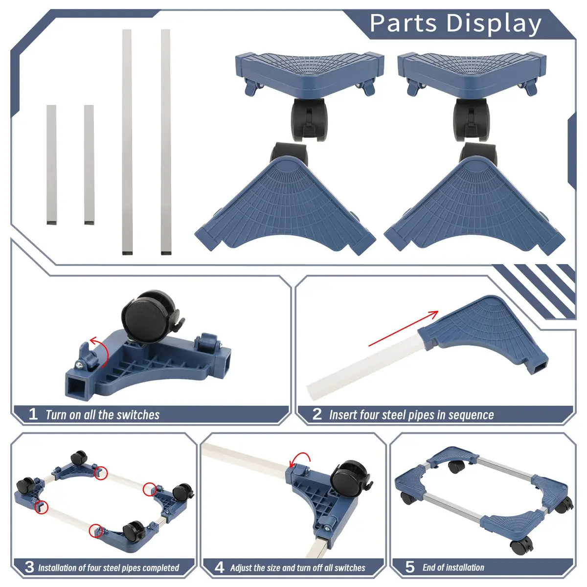 Liitrton Portable CPU Stand Adjustable PC Tower Stand Blue | Mobile Floor Cart for Office & Gaming - view 7