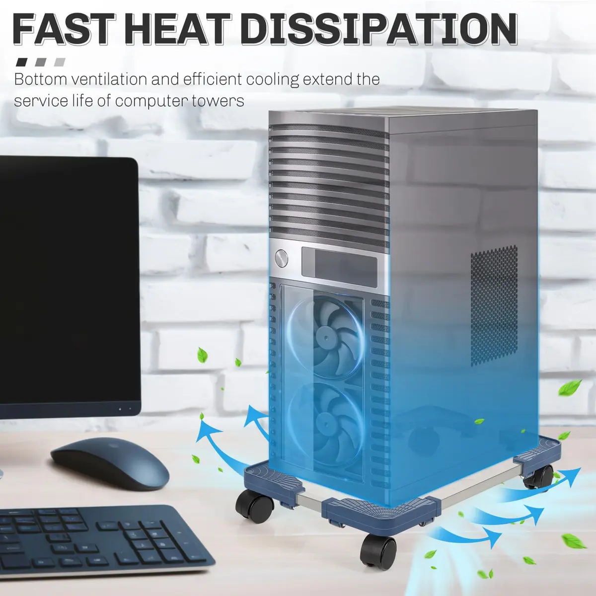 Liitrton Portable CPU Stand Adjustable PC Tower Stand Blue | Mobile Floor Cart for Office & Gaming - view 4