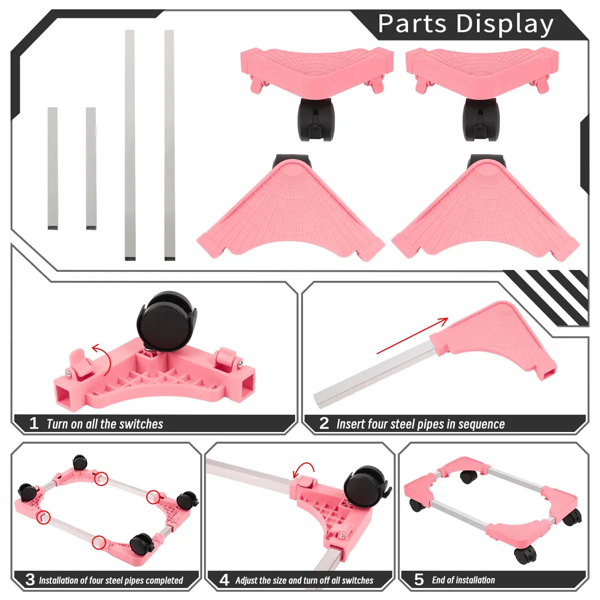 Liitrton Portable CPU Stand Adjustable PC Tower Stand Pink | Mobile, Compact & Ventilated - view 7