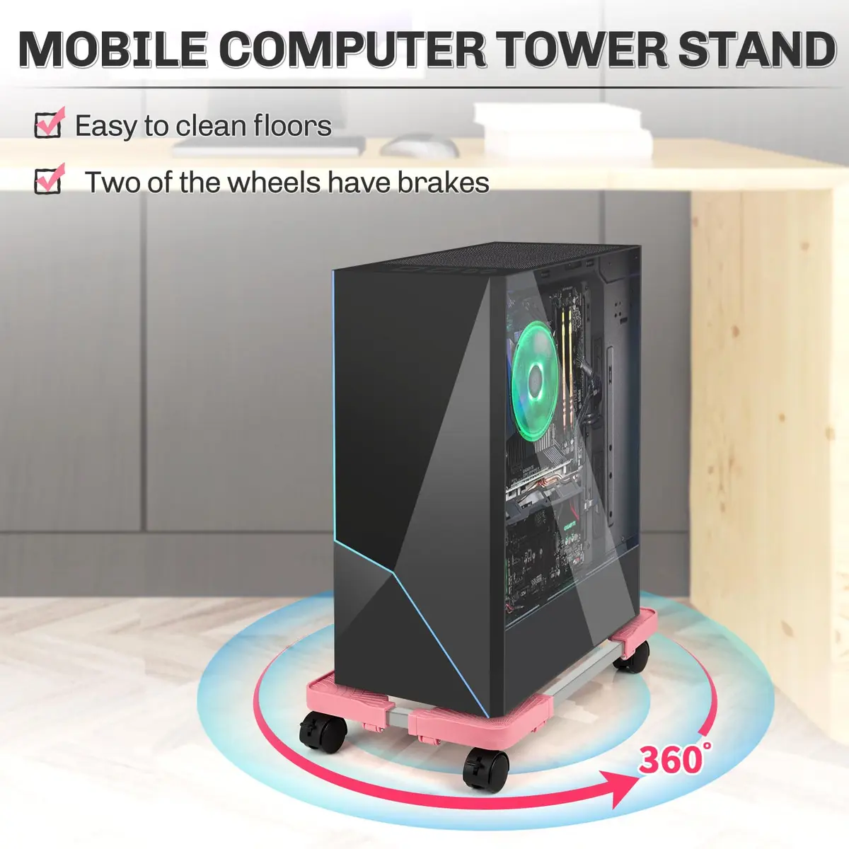 Liitrton Portable CPU Stand Adjustable PC Tower Stand Pink | Mobile, Compact & Ventilated - view 3