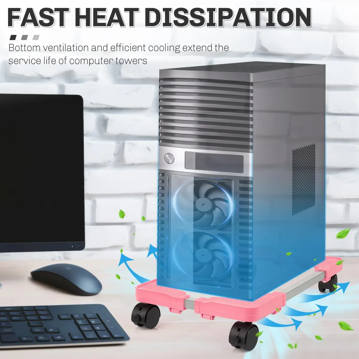 Liitrton Portable CPU Stand Adjustable PC Tower Stand Pink | Mobile, Compact & Ventilated - view 4