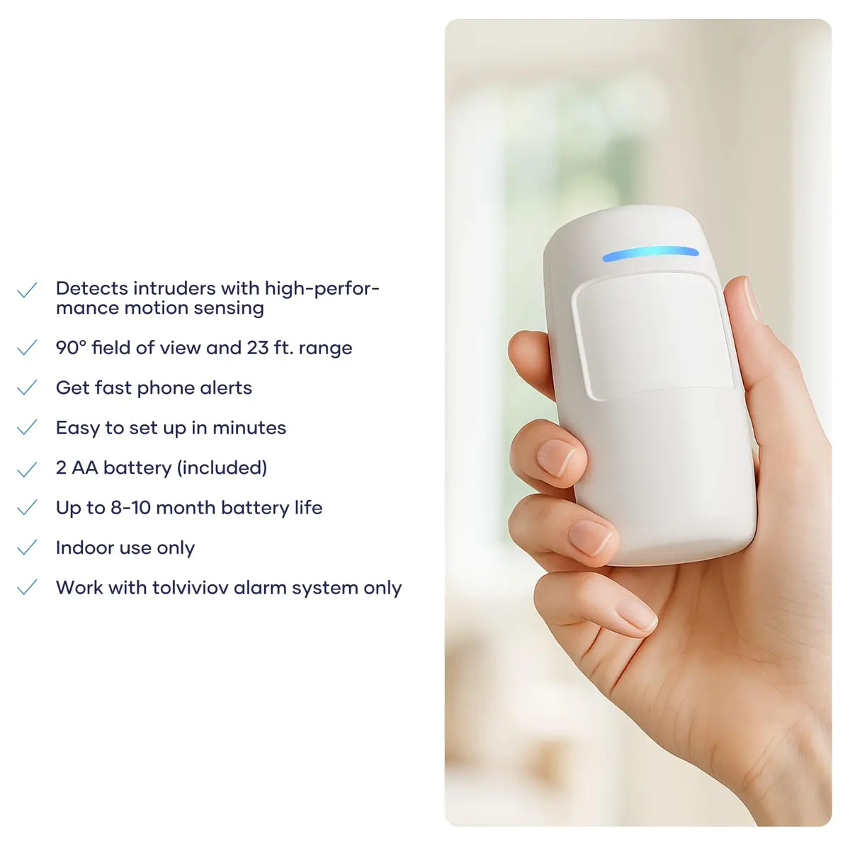 tolviviov Motion Sensor 2 Pack | Compatible with tolvioviov Home Alarm System | White, Wall Mount, Battery Powered - view 2