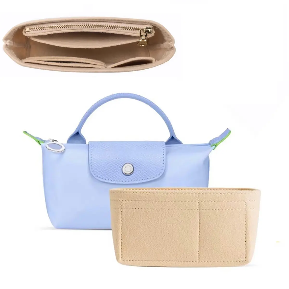 Umiup Felt Mini Organizer Insert for Longchamp Mini XS Tote Bag, Beige XS (5cm x 16.5cm x 8cm) | Chic Handbag Storage Liner - main product image