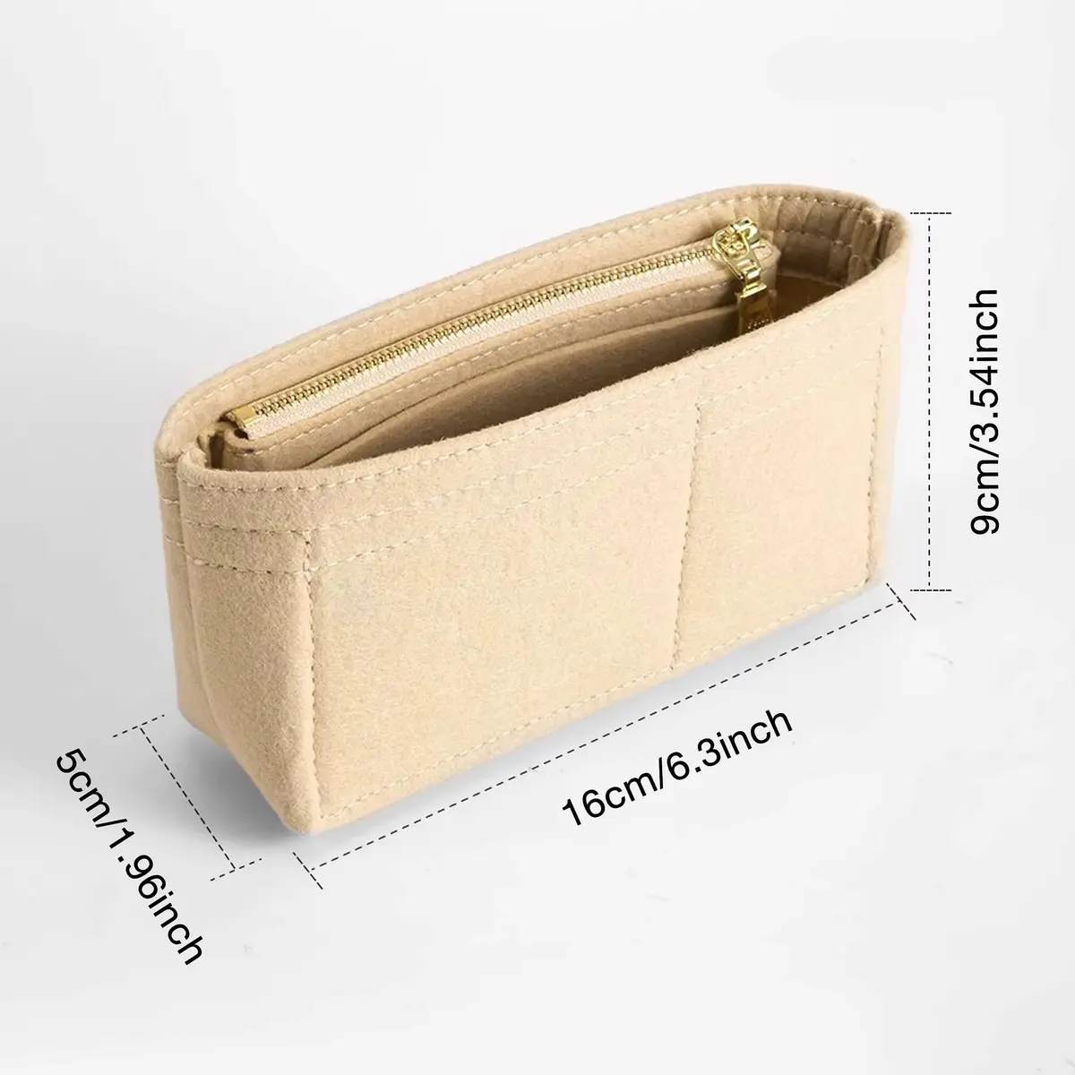 Umiup Felt Mini Organizer Insert for Longchamp Mini XS Tote Bag, Beige XS (5cm x 16.5cm x 8cm) | Chic Handbag Storage Liner - view 3