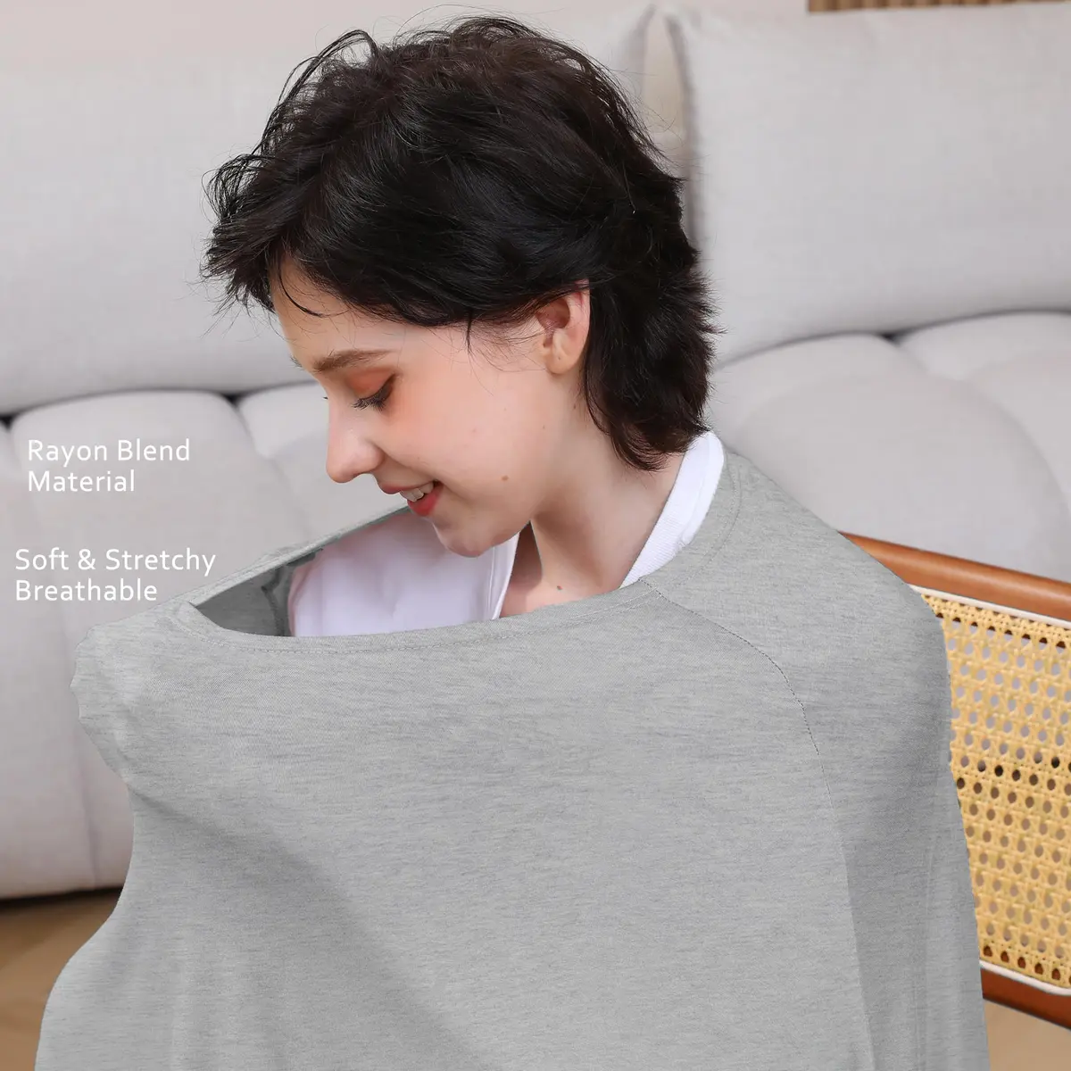 Seejoy Nursing Cover for Breastfeeding, 360° Full Coverage Poncho, Rayon Knit Grey | Breathable Fabric for Indian Climate - view 4