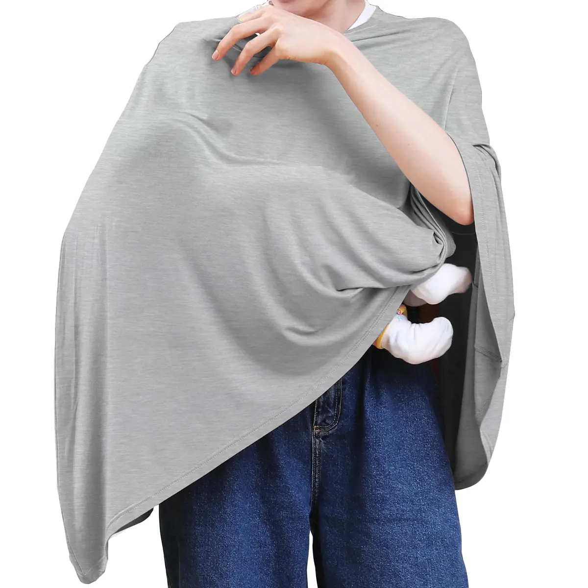 Seejoy Nursing Cover for Breastfeeding, 360° Full Coverage Poncho, Rayon Knit Grey | Breathable Fabric for Indian Climate - main product image