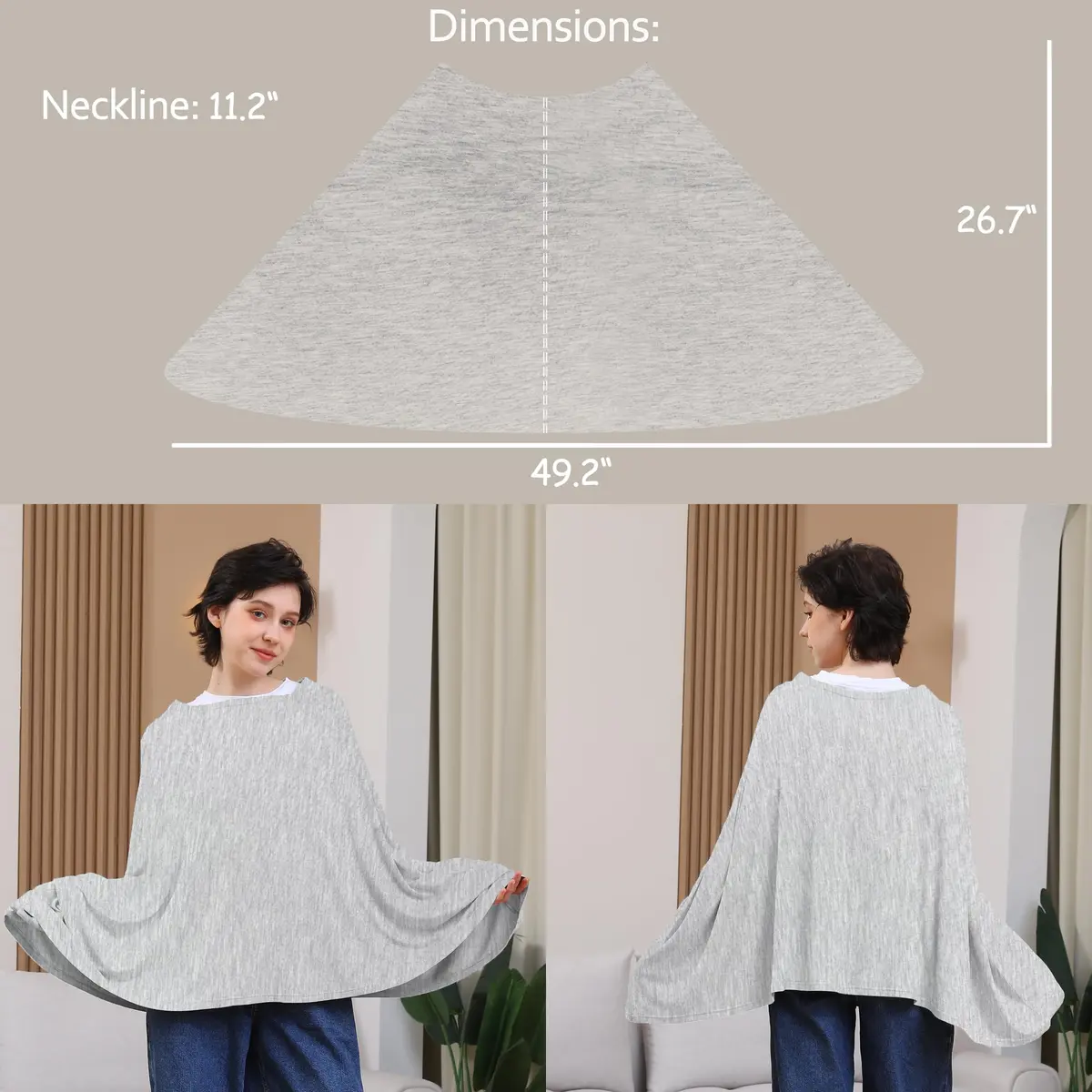Seejoy Nursing Cover for Breastfeeding, 360° Full Coverage Poncho, Rayon Knit Grey | Breathable Fabric for Indian Climate - view 3