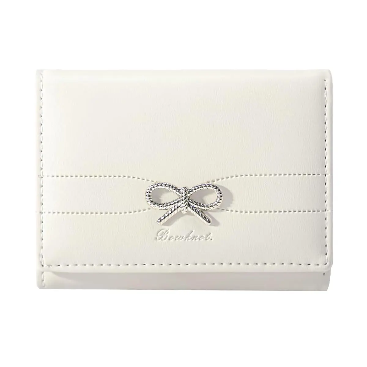 Sunwel Fashion Cute Coquette Bow Small Wallet for Women Girls | Pink & Silver Bow, Tri-Fold, 7 Card Slots - main product image