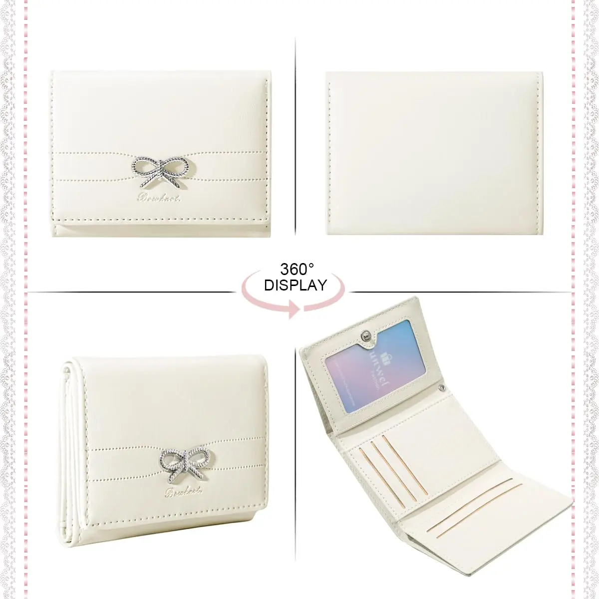 Sunwel Fashion Cute Coquette Bow Small Wallet for Women Girls | Pink & Silver Bow, Tri-Fold, 7 Card Slots - view 3