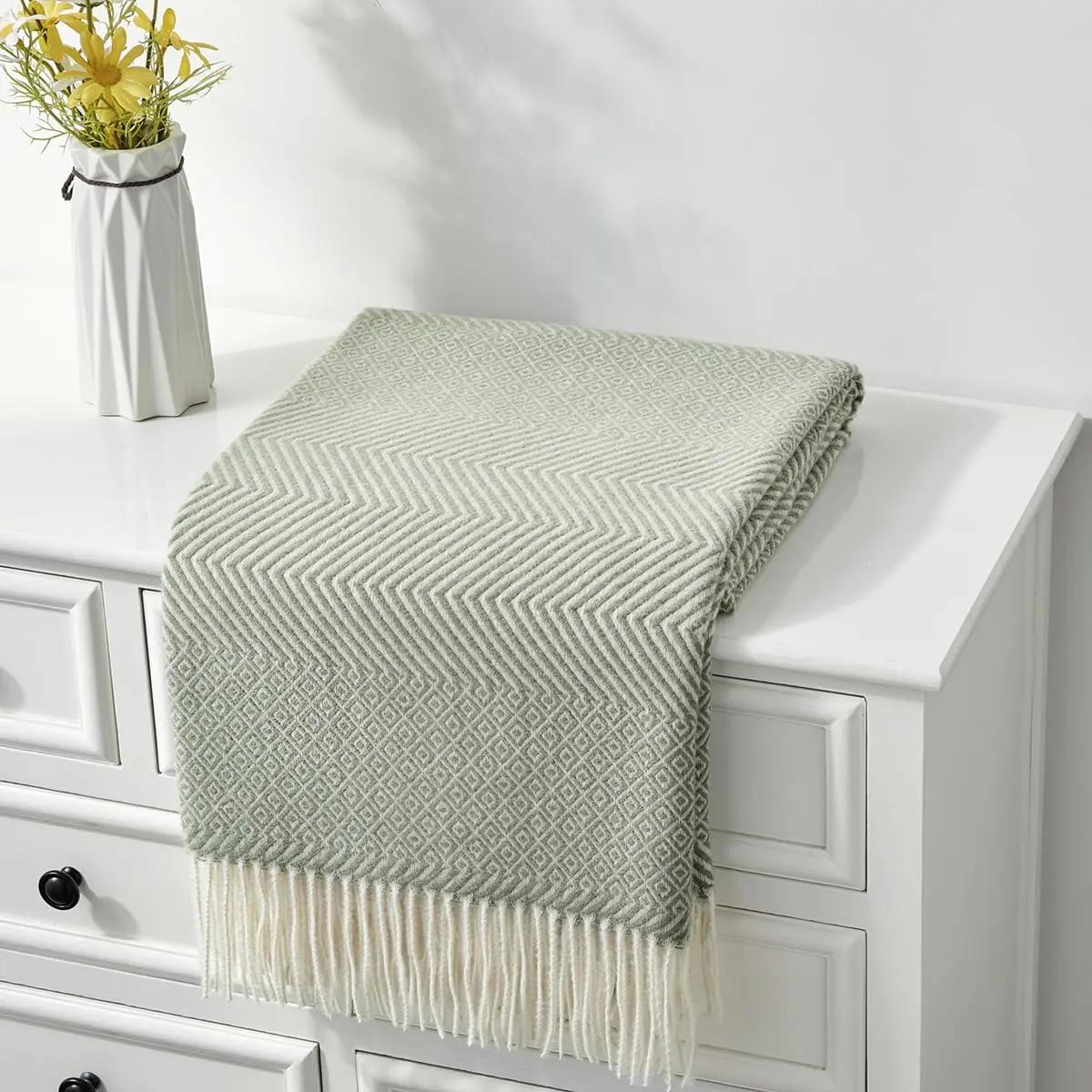 CREVENT 50"X60" Farmhouse Throw Blanket | Breathable & Warm Faux Cashmere (Green) - main product image