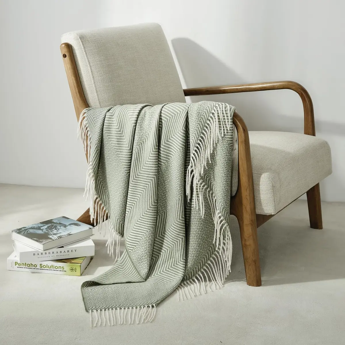 CREVENT 50"X60" Farmhouse Throw Blanket | Breathable & Warm Faux Cashmere (Green) - view 3