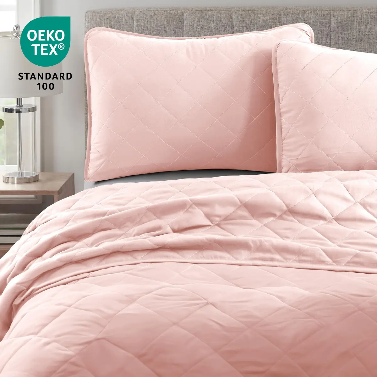 Cathay Home Basic Bedding Home Essential All Season 3PC Microfiber Diamond-Stitch Quilt Set - Rose Blush, Twin/Twin XL | Lightweight & Versatile - view 6