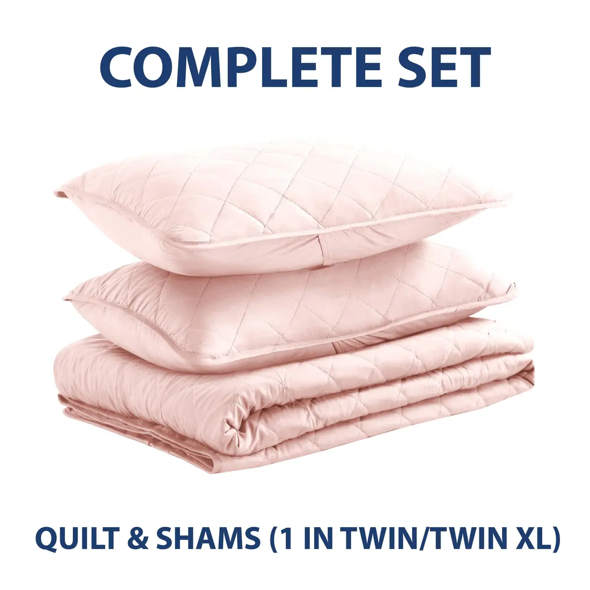 Cathay Home Basic Bedding Home Essential All Season 3PC Microfiber Diamond-Stitch Quilt Set - Rose Blush, Twin/Twin XL | Lightweight & Versatile - view 2
