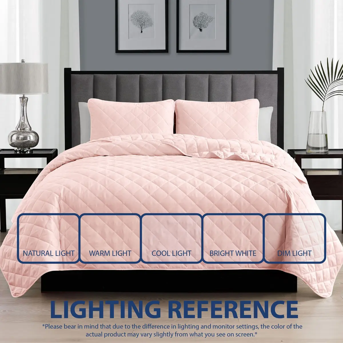 Cathay Home Basic Bedding Home Essential All Season 3PC Microfiber Diamond-Stitch Quilt Set - Rose Blush, Twin/Twin XL | Lightweight & Versatile - view 4